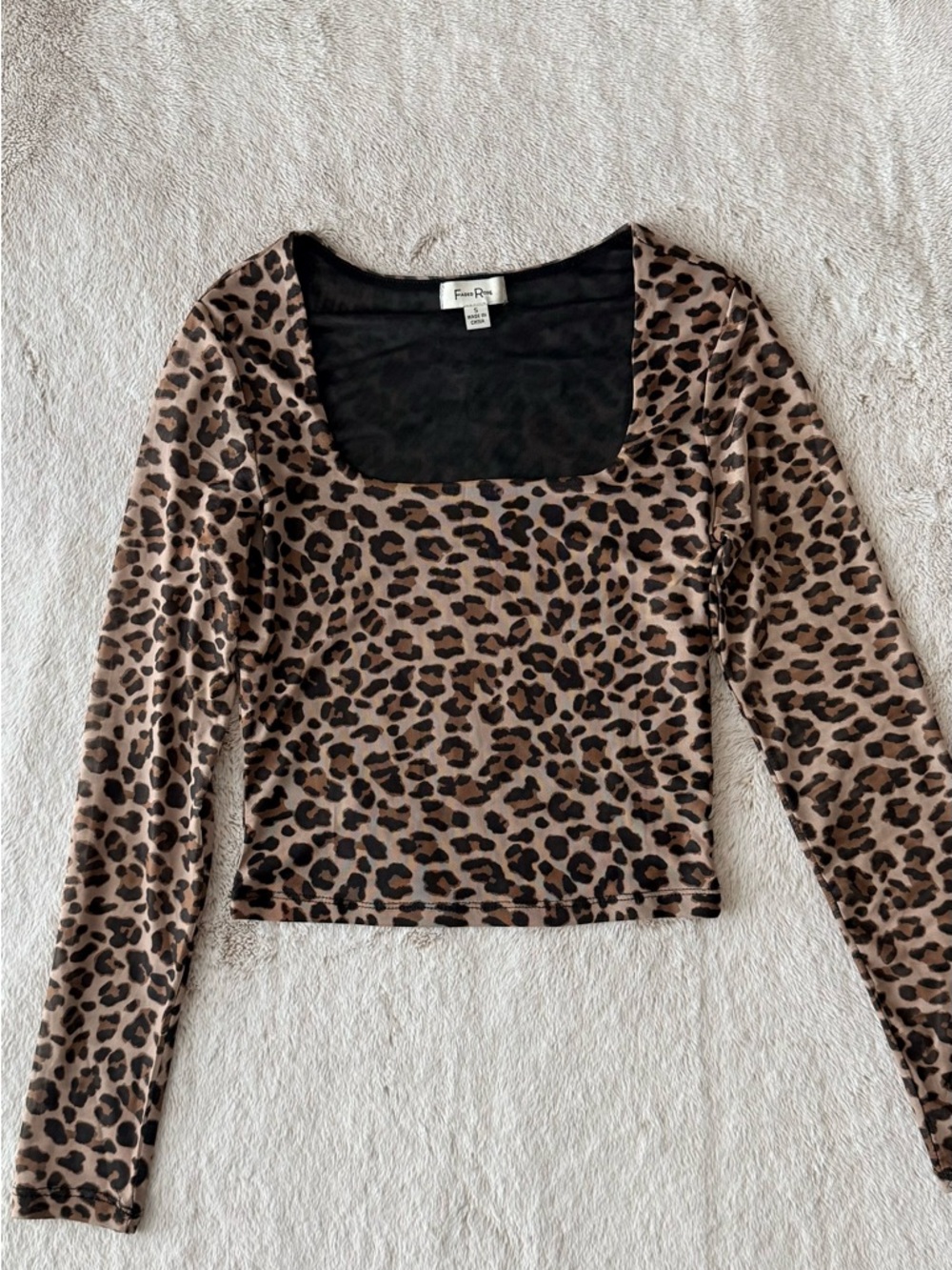 Leopard Square-Neck Long Sleeve Top - Brown
